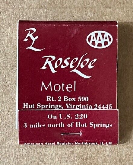 Roseloe Motel Matchbook Hot Springs Virginia VA Hotel Inn