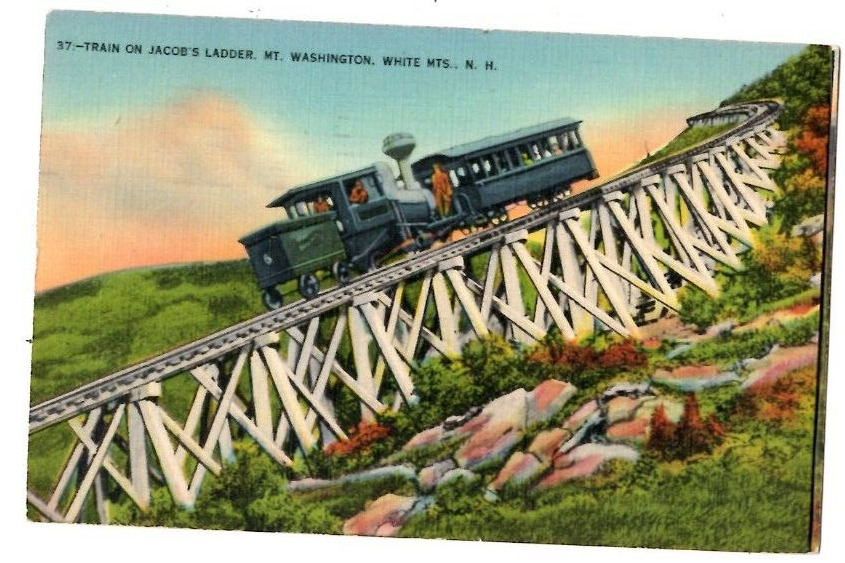 Postcard Train On Jacob\'s Ladder Mt Washington White Mountains NH Cog Railway