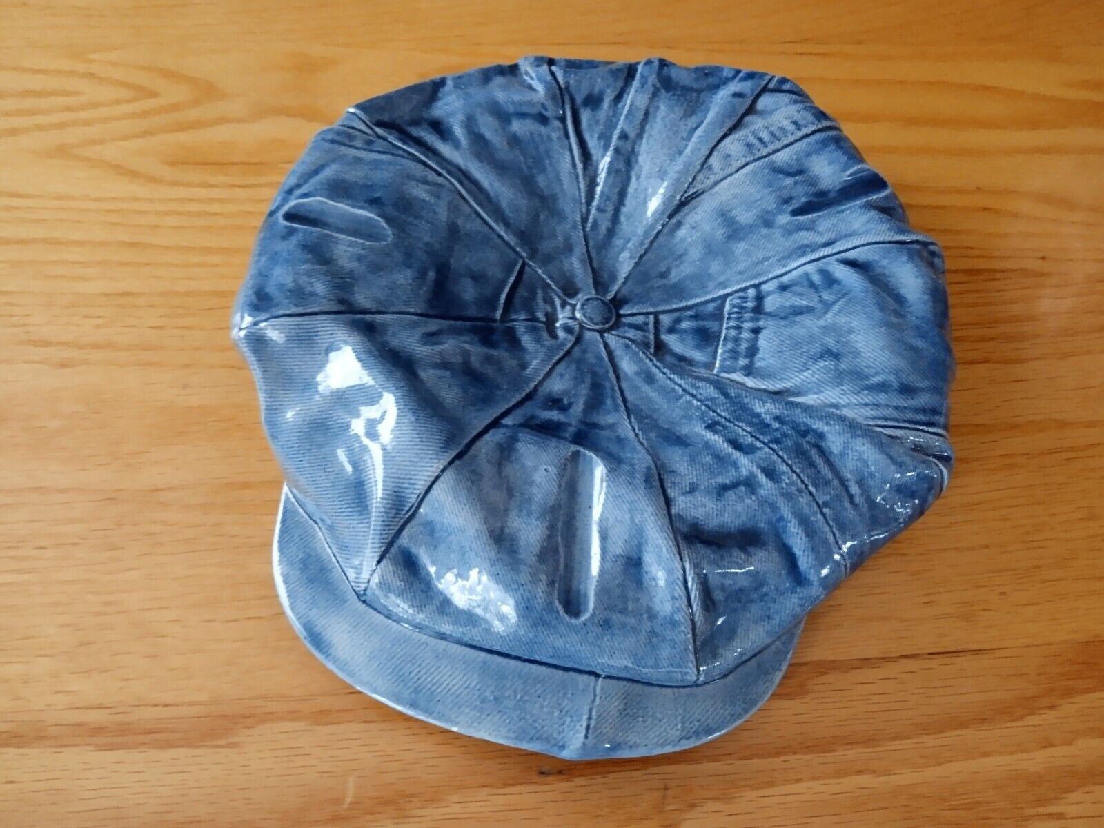Vintage 70s Cool Hobbyist Ceramic Ashtray Cabbie Hat Cap Retro Denim Look Boho