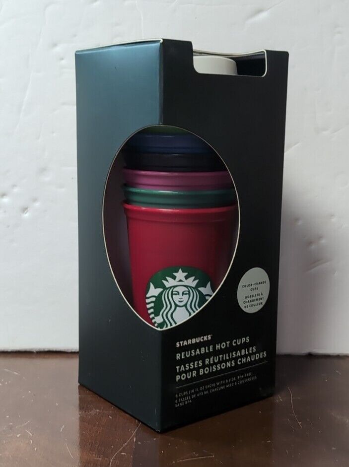 Starbucks Reusable Hot Cups And Lids 6 Cups 16 oz Limited Edition Color Change
