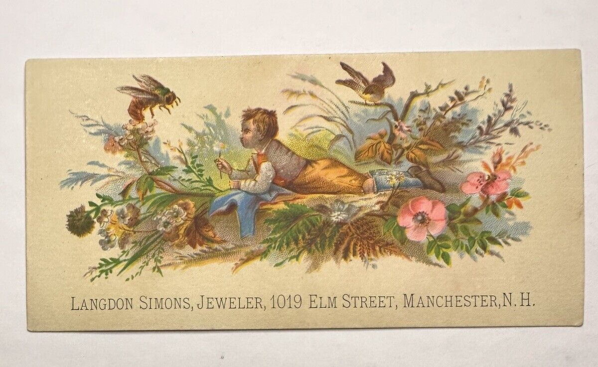 Victorian trade card c1880s Langdon Simons jeweler Manchester NH B74
