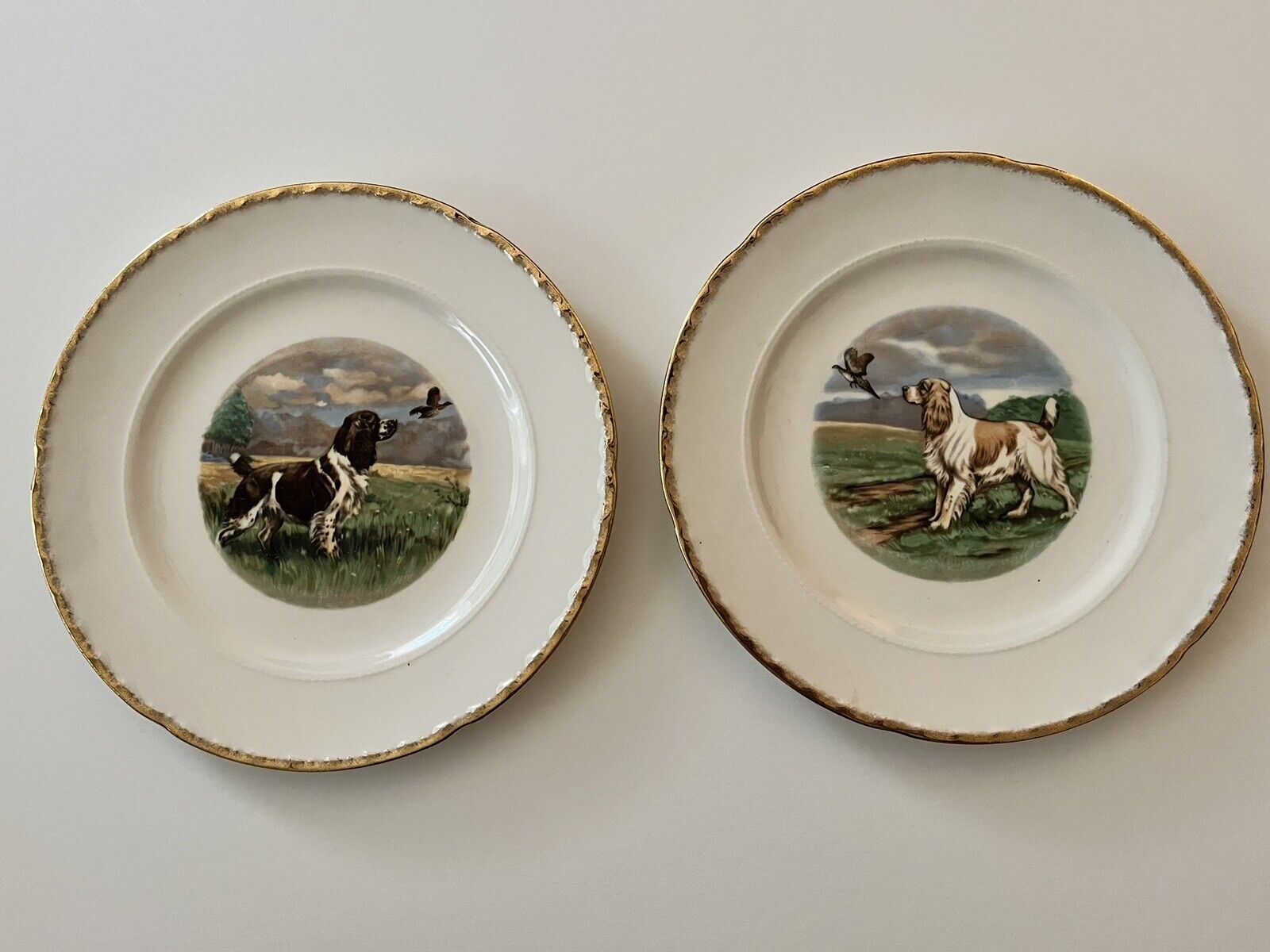 Crooksville hunting dog pair of plates