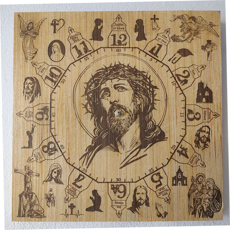 Jesus / Christian Wood Clock - LARGE numbers and written time stamps