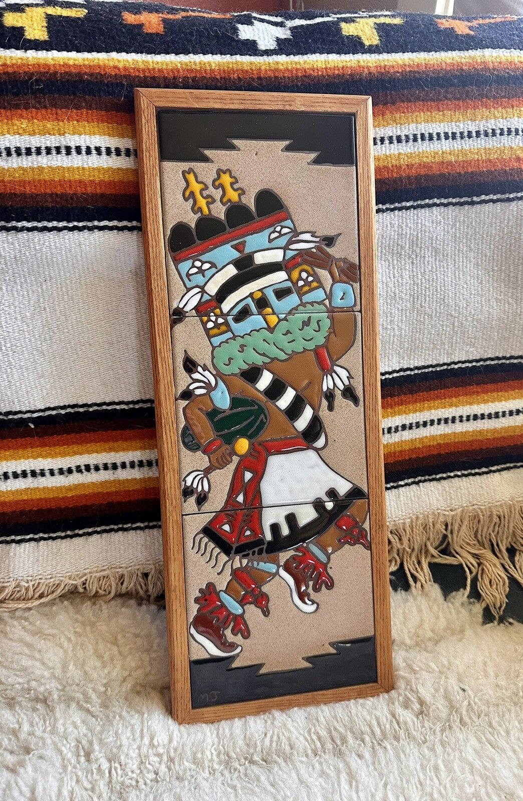 Southwest Native American Indian Hopi RAINBOW DANCER Tile Art ~ Mary Jane Balok