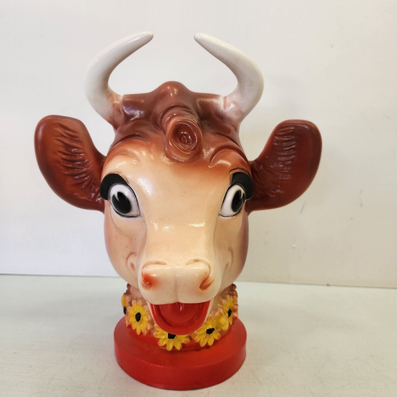 Rare Elsie The Cow Head Bank Sunflower Necklace Bordens Dairy Piggy Bank 1950's