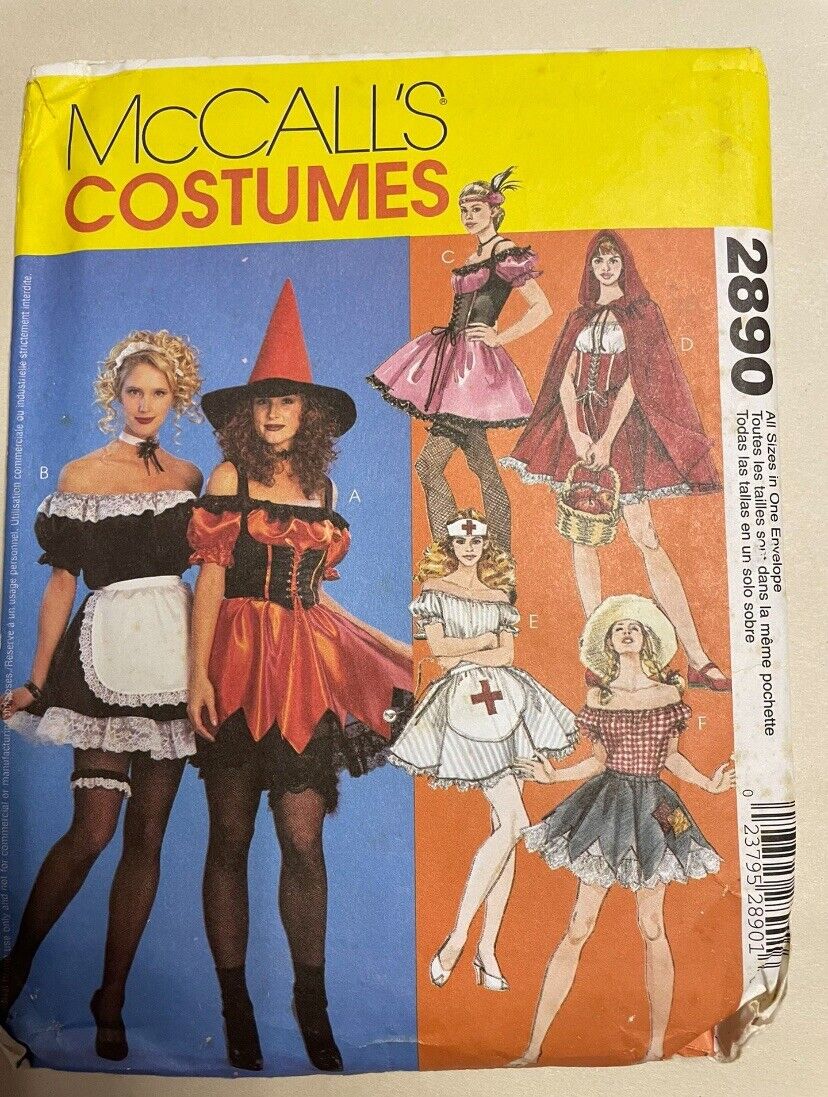 UNCUT Sewing Pattern Misses Costumes Witch Maid Nurse Cowgirl 4-22 McCall\'s 2890