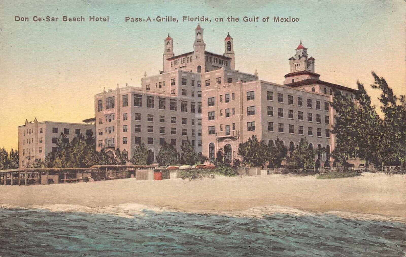 FL - 1938 Florida Don Ce-Sar Beach Hotel from Gulf at Pass-A-Grille Beach, FLA