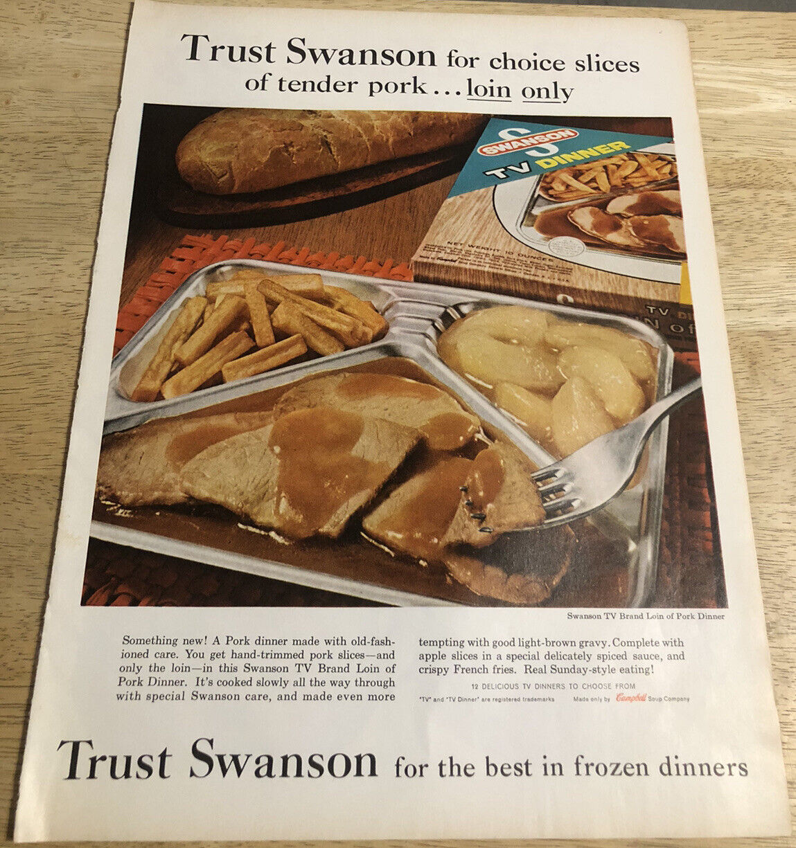 1962 SWANSON TV DINNERS Loin of Pork -  Vintage Magazine Ad