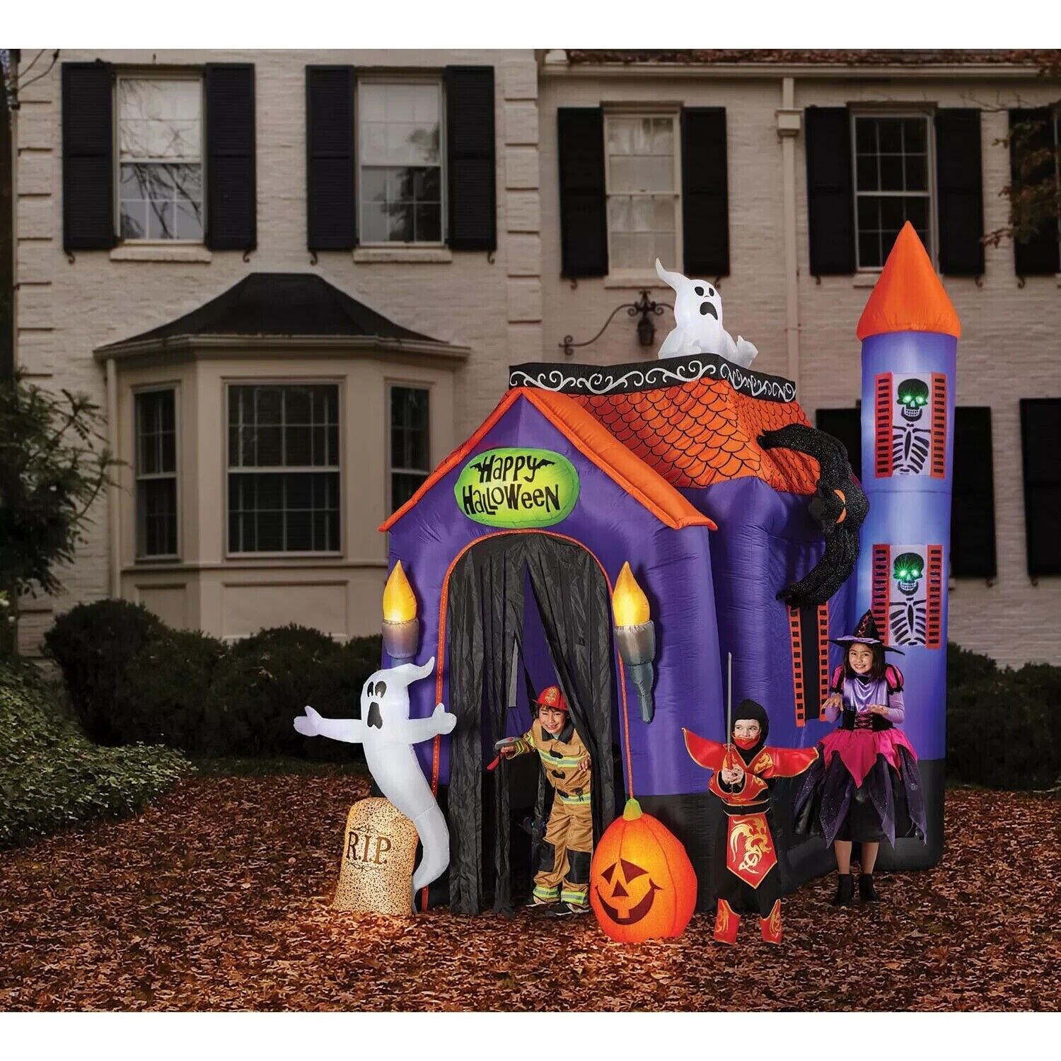 HALLOWEEN Huge Inflatable Haunted House 12’ W/ PROJECTION LIGHTS, GHOST, PUMPKIN