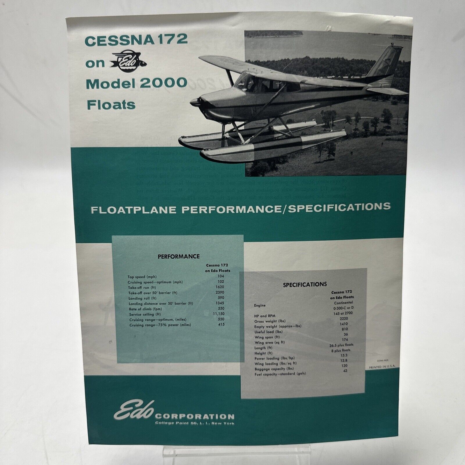 Cessna 172 FloatPlane Edo Vintage Airplane  Aviation Brochure Advertisement