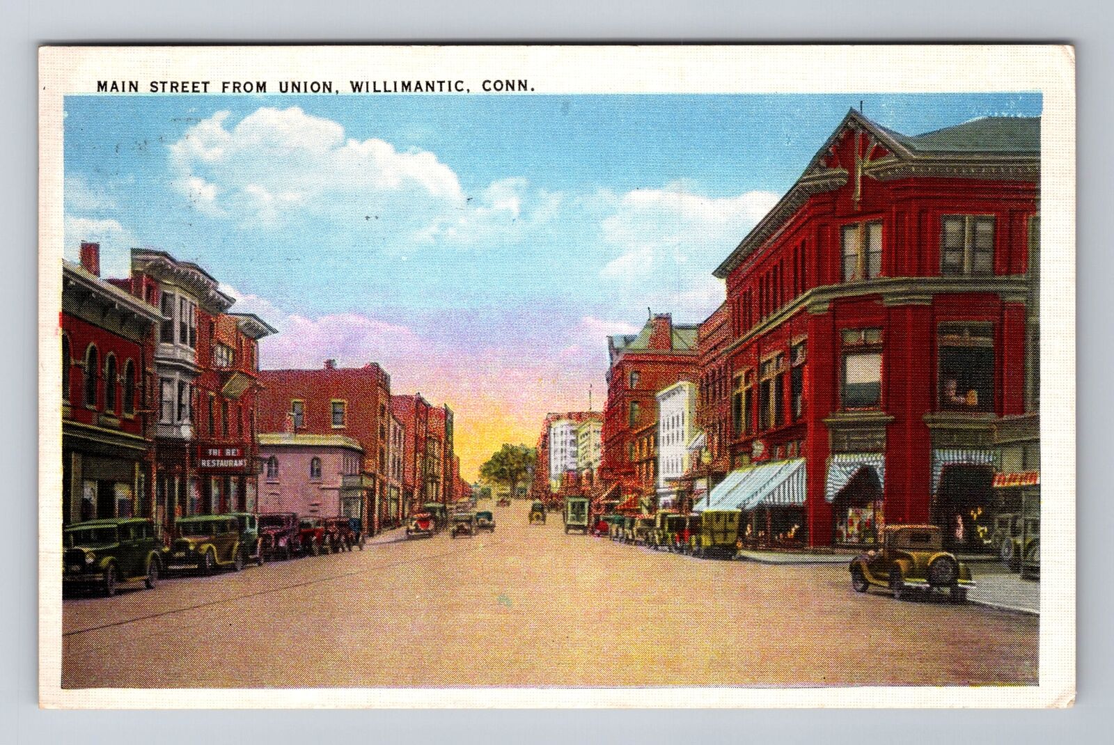Willimantic CT-Connecticut, Main Street From Union, Vintage c1942 Postcard