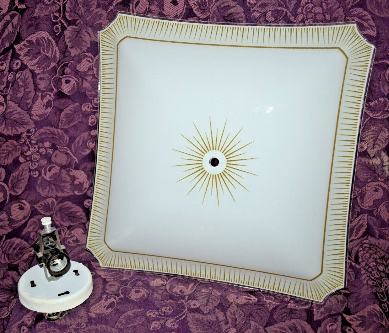 Vintage Large Atomic Starburst Mid Century MCM Glass Ceiling Light  Shade 17”