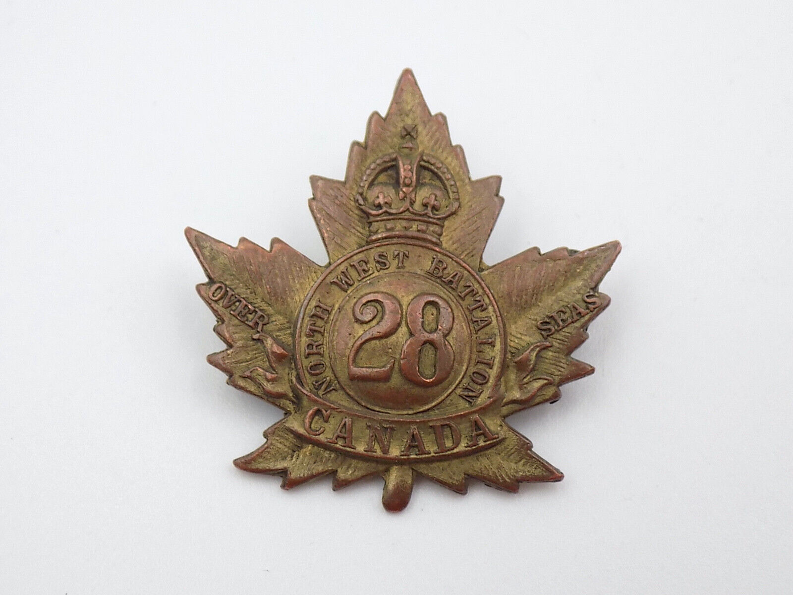 Original WWI CEF Canadian Army Canada 28th North West Battalion Over Seas Badge