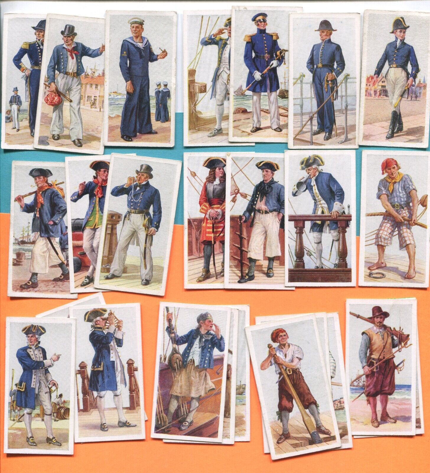 1937 CARRERAS CIGARETTES HISTORY OF NAVAL UNIFORMS 25 DIFFERENT TOBACCO CARD LOT