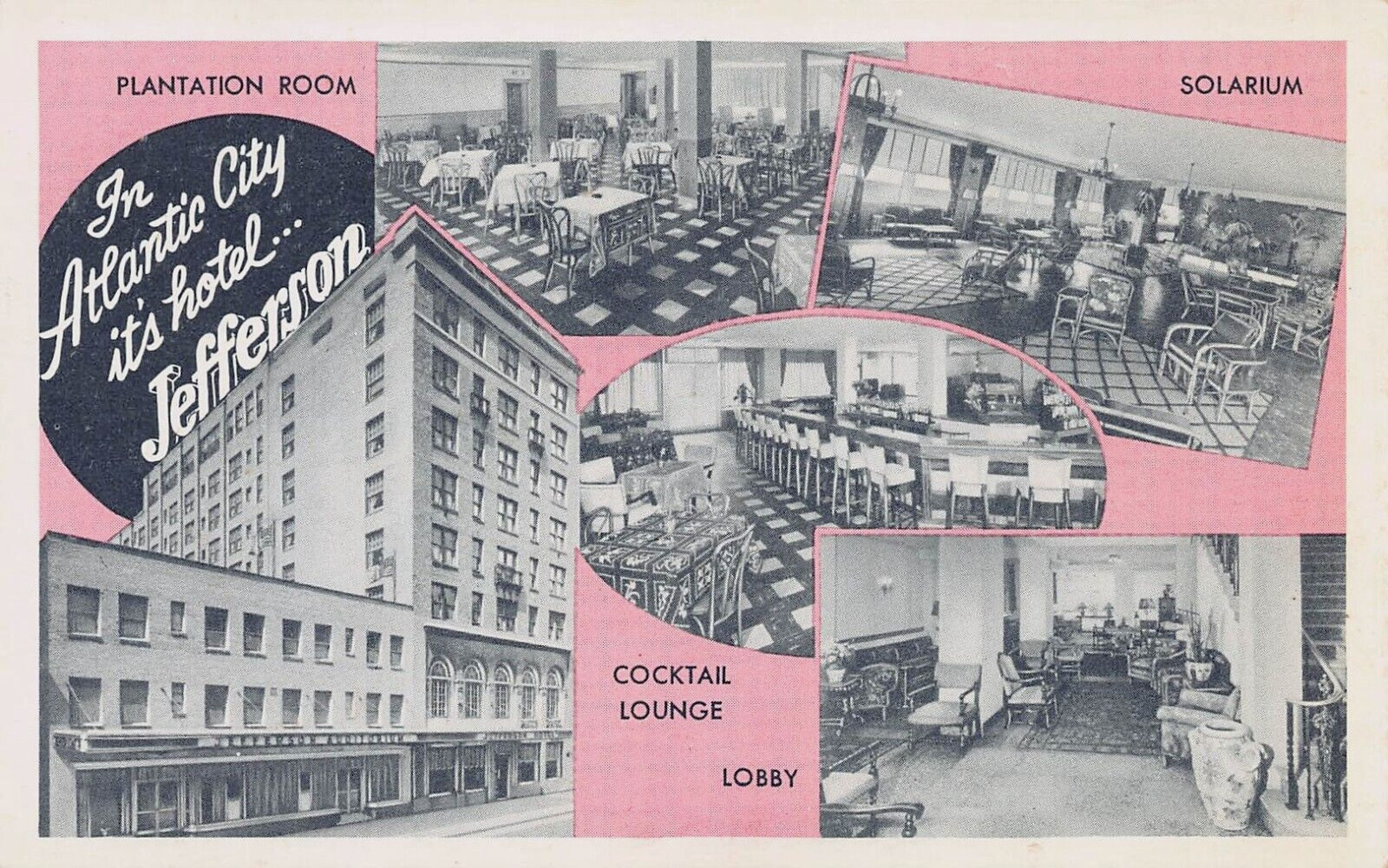 Jefferson Hotel, Kentucky Ave., Atlantic City, NJ, Early Postcard, Unused