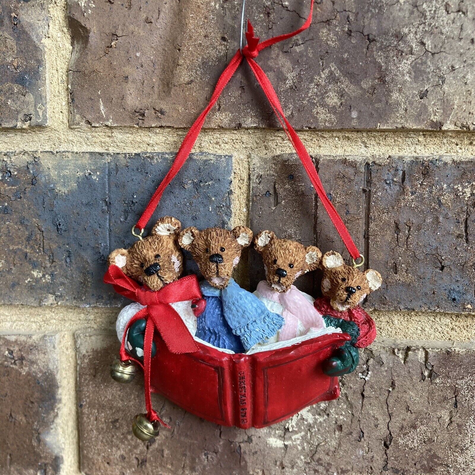Kurt Adler Christmas Caroling Teddy Bears Resin Ornament