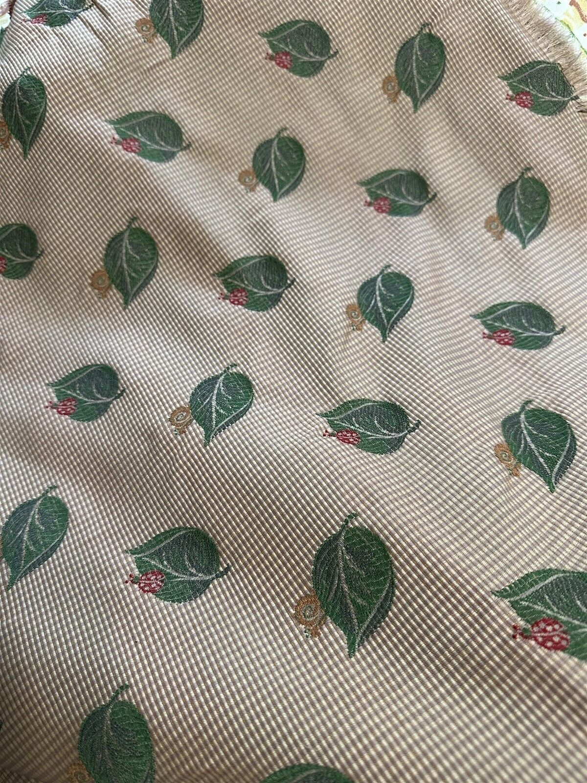 Vintage Fabric Remnant Ladybugs and Snails on Leaves Embroidered Silk Feel