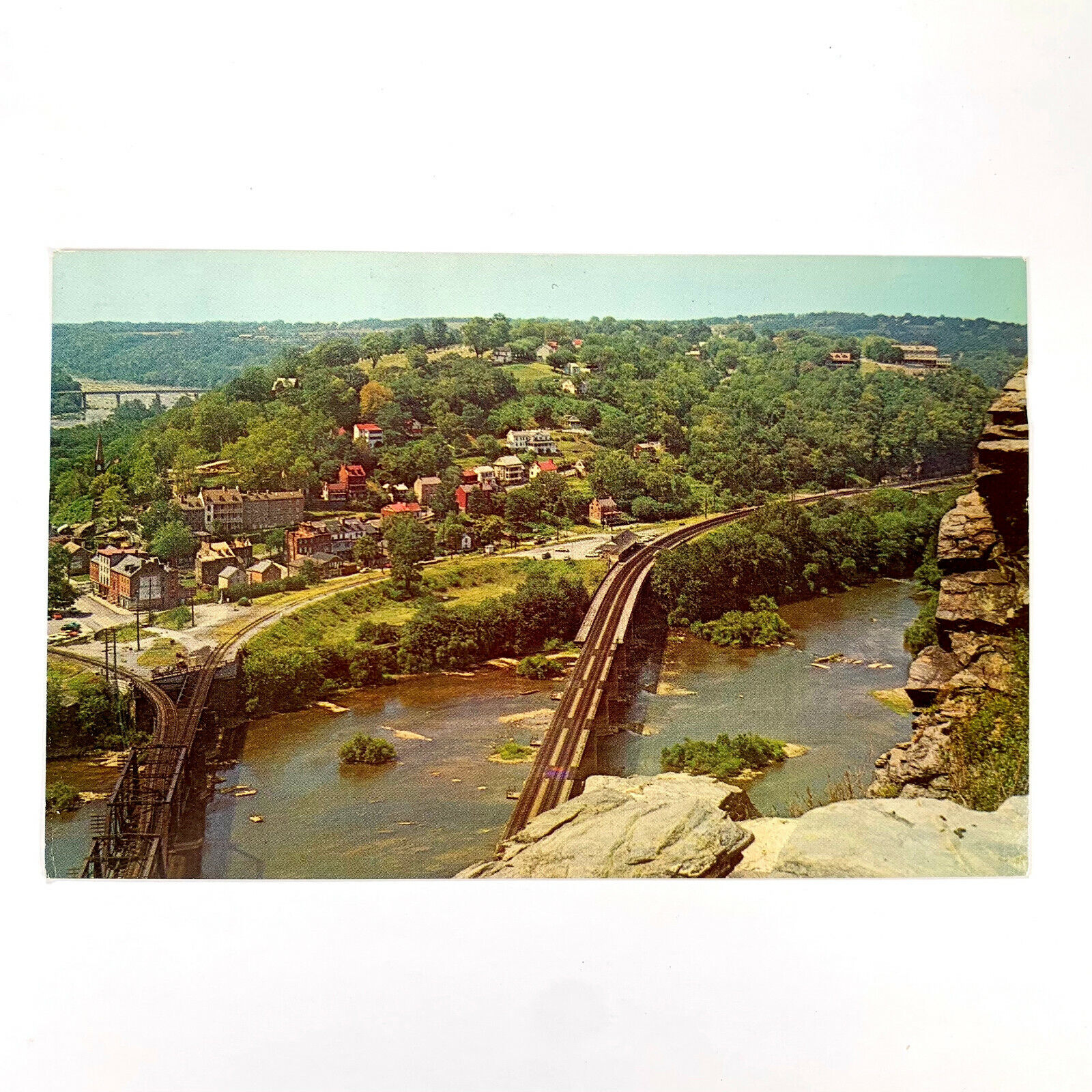 Postcard West Virginia Harpers Ferry WV Downtown Aerial 1960s Chrome Unposted