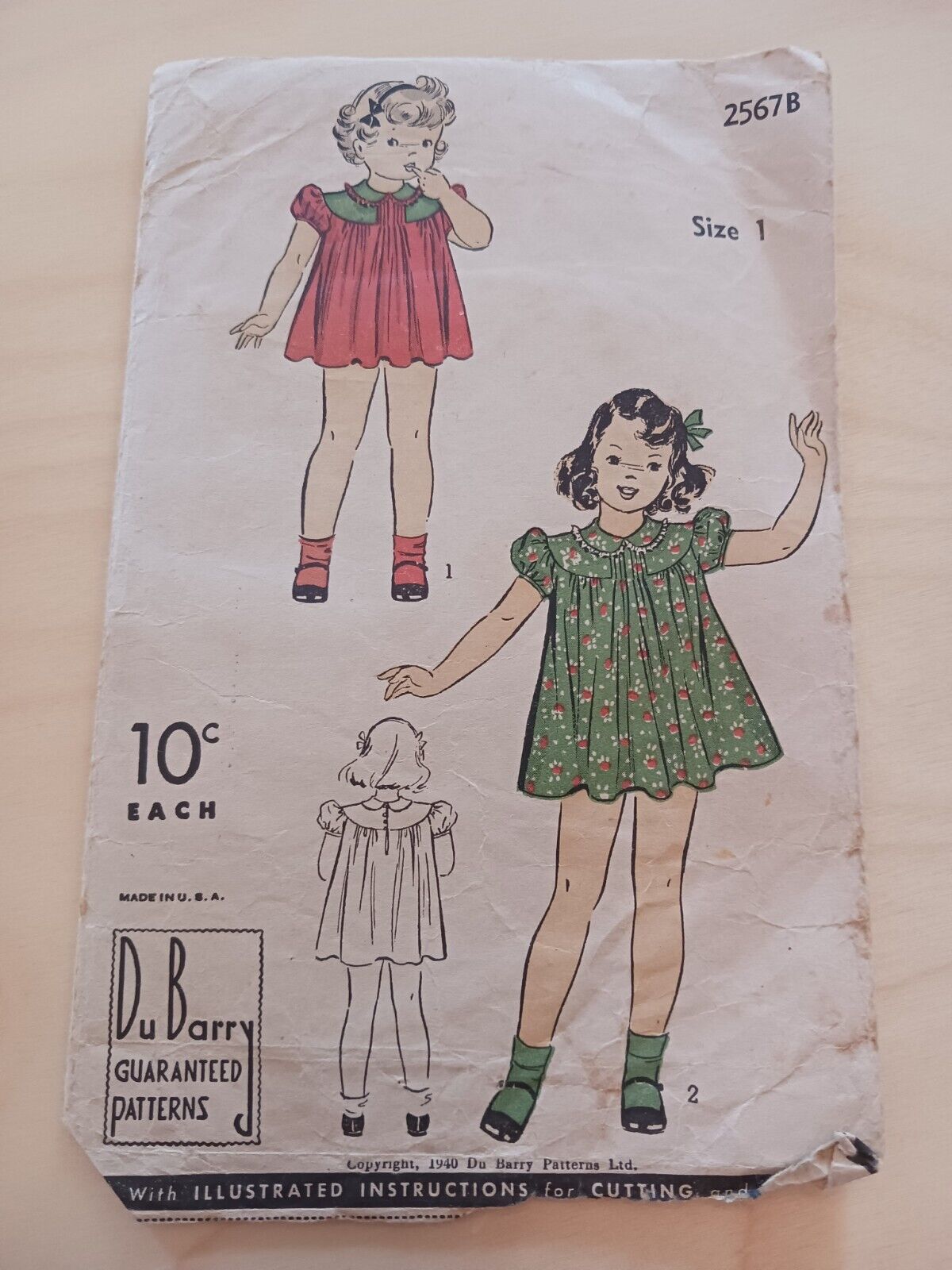 Vintage DuBerry Girls Dress Sewing Pattern 2567b From 1940 Shirley Temple Size 1