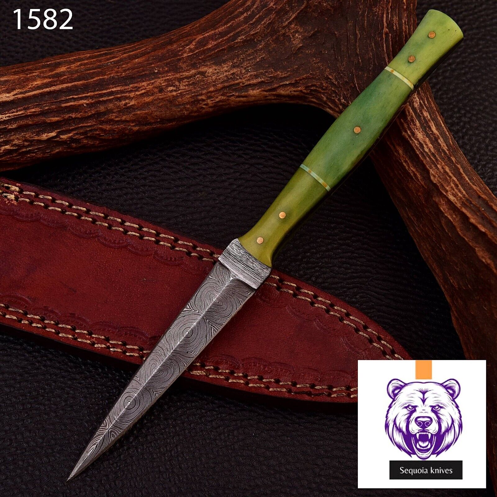 Custom Handmade HAND FORGED DAMASCUS STEEL Hunting Dagger KNIFE +SHEATH AZ 1582