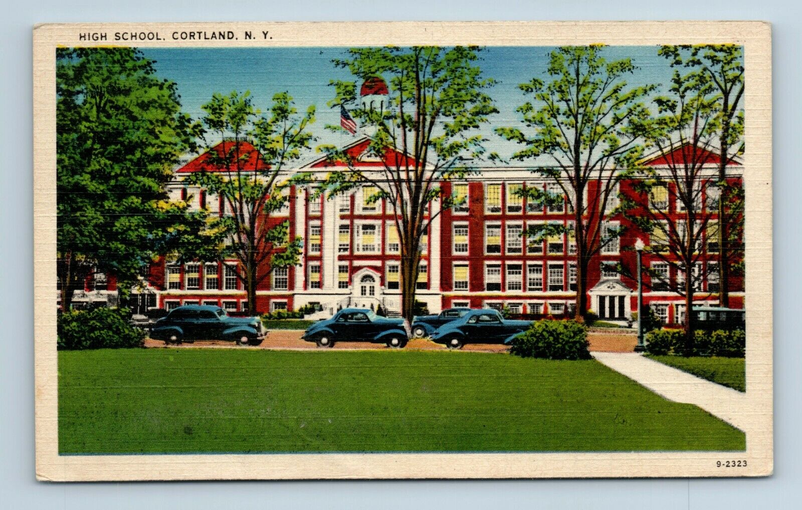 Postcard High School, Cortland NY linen R91