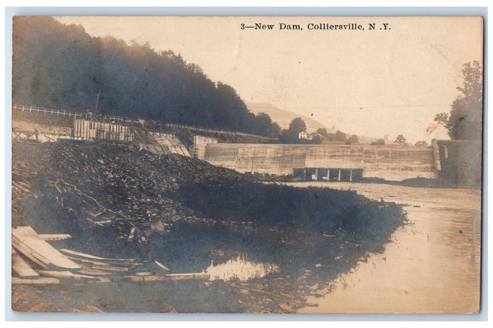 1907 New Dam Construction View Colliersville New York NY RPPC Photo Postcard