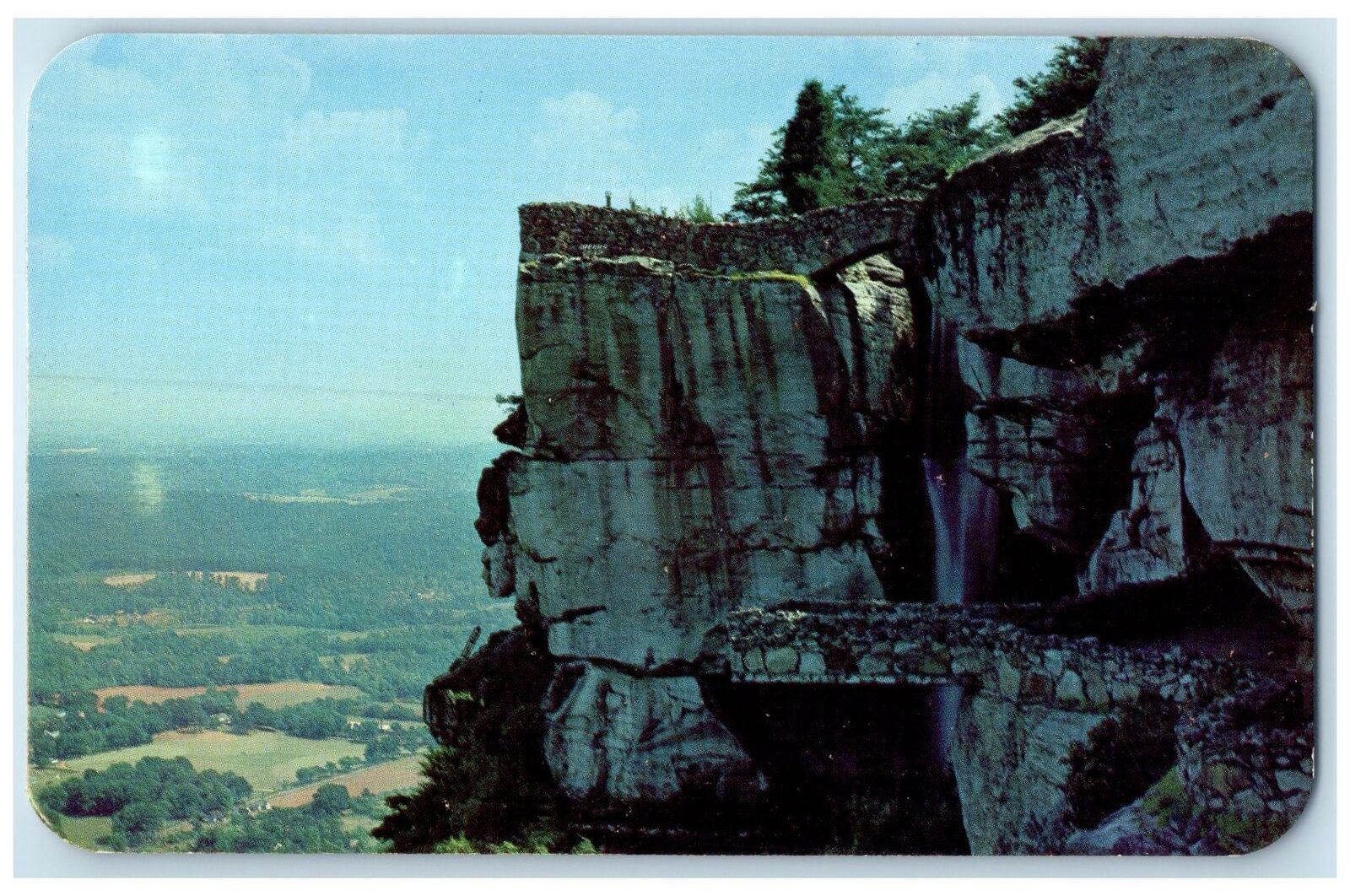 c1960\'s High Falls Stone Face And Sky Bridge Scene Chattanooga TN Trees Postcard