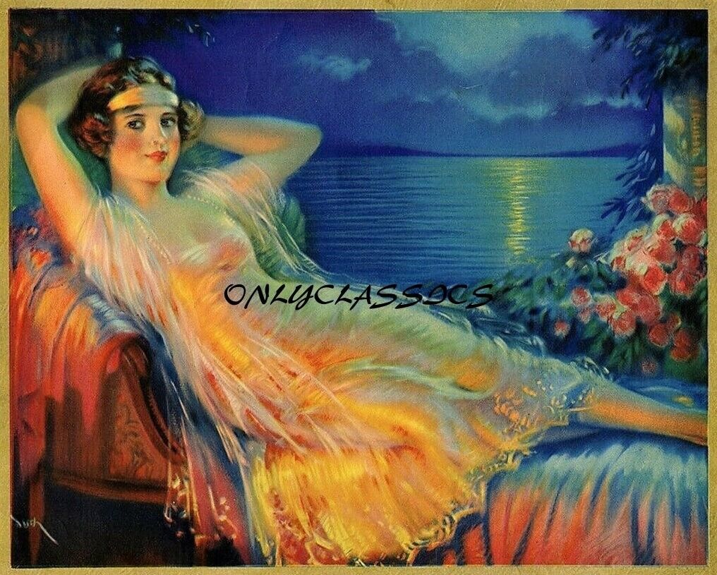 1926 Art Deco Frank H Desch Jazz Age PinUp Print Moonlit Beauty Girl at the Lake