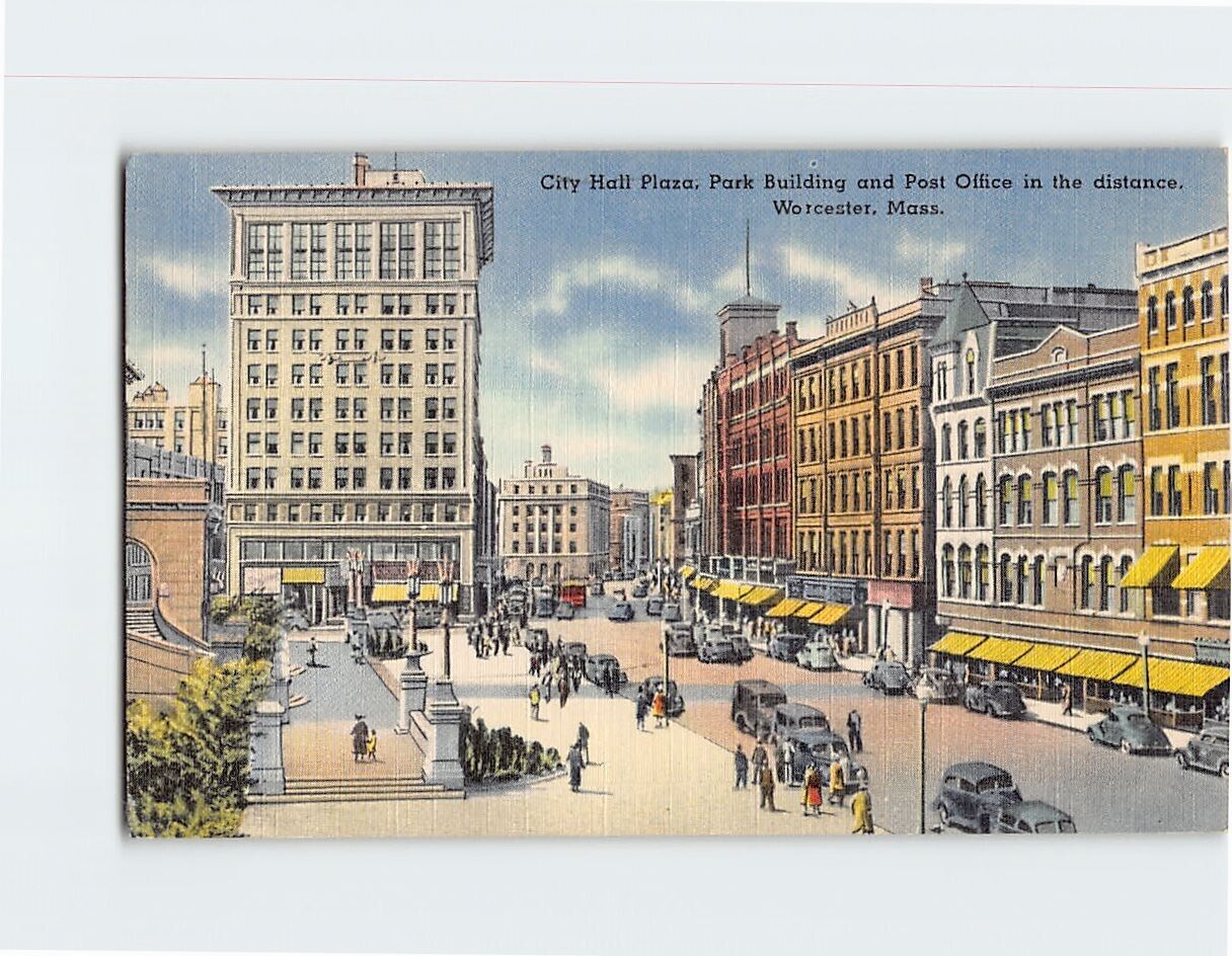 Postcard City Hall Park Building Worcester Massachusetts USA