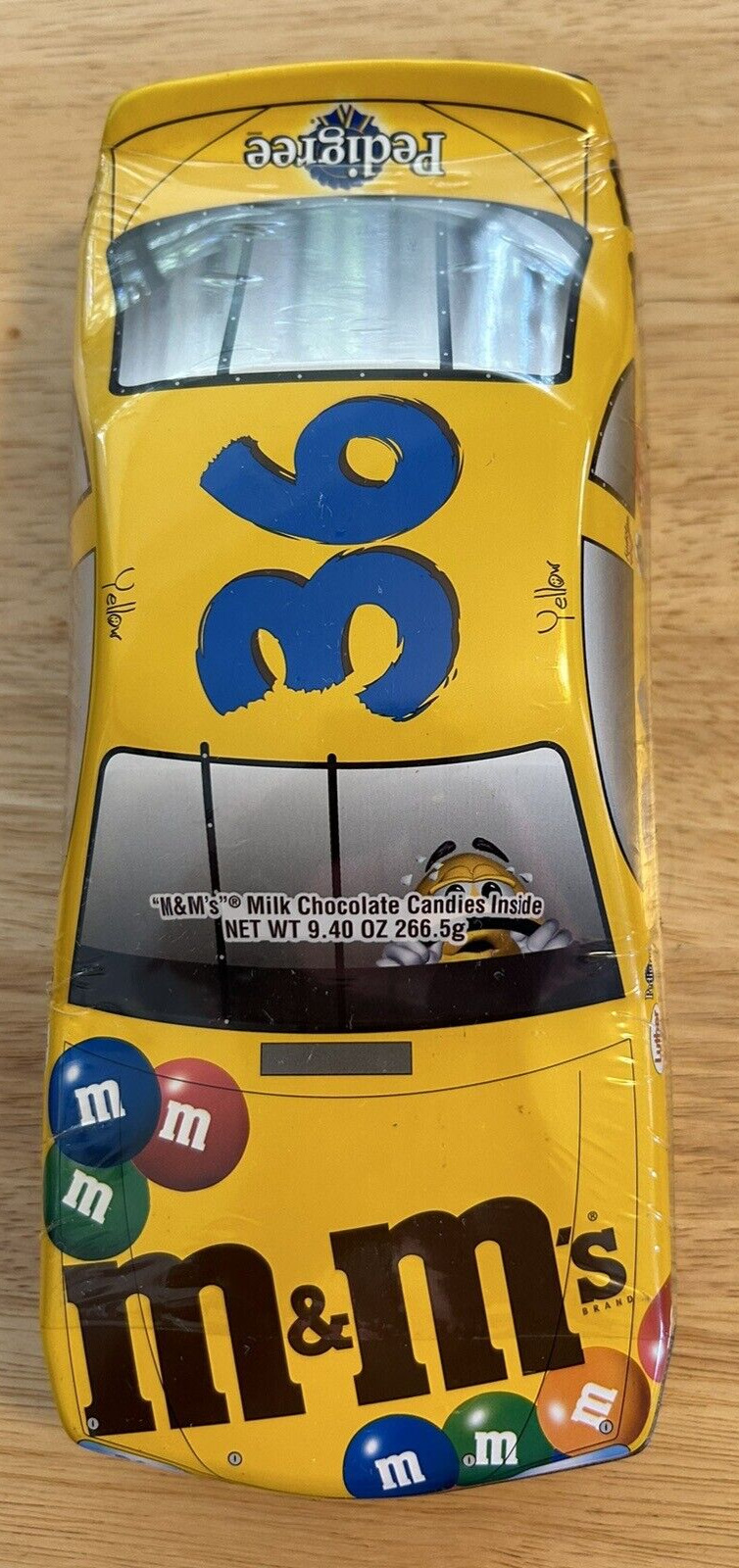 M&M\'s #36 Race Car Yellow Tin Candy Dish M&Ms Sealed Nascar  SECOND EDITION
