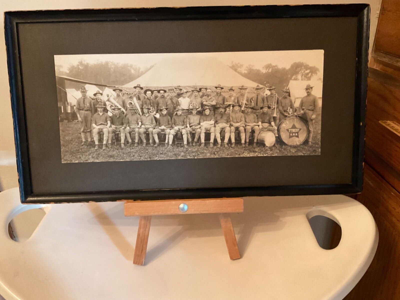 VTG 1911 PHOTO MILITARY CAMP PERRY ONG ZANESVILLE OH BAND PIC 7TH REGT FRAMED