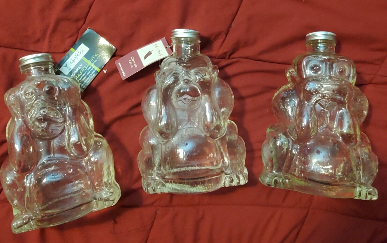 THREE BIG Vintage Hear, See Speak No Evil Glass Bottles-Rare-LooK