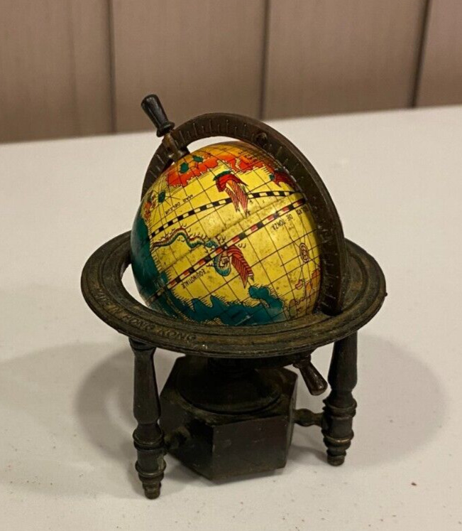 Vintage Metal Die-Cast Minature Replica Spinning World Globe Pencil Sharpener