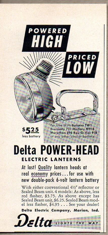 1958 Print Ad Delta Power-Head Electric Lanterns Marion,IN