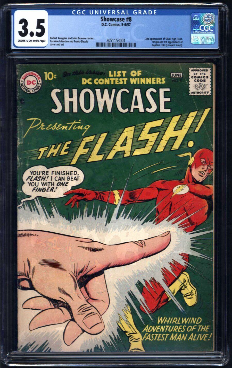 Showcase #8 CGC 3.5 DC 1957 1st Captain Cold 2nd Flash L8 213 cm clean cover