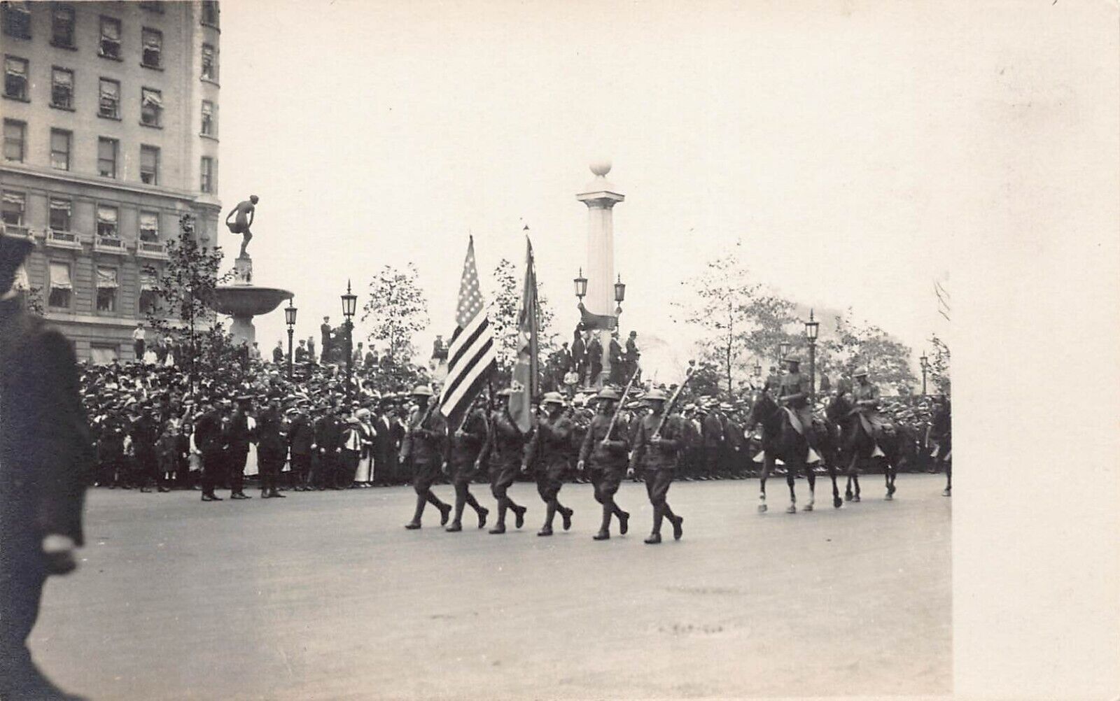 US Army Military in France WWI RPPC Photo Postcard Cavalry c1917 Parade Paris K7