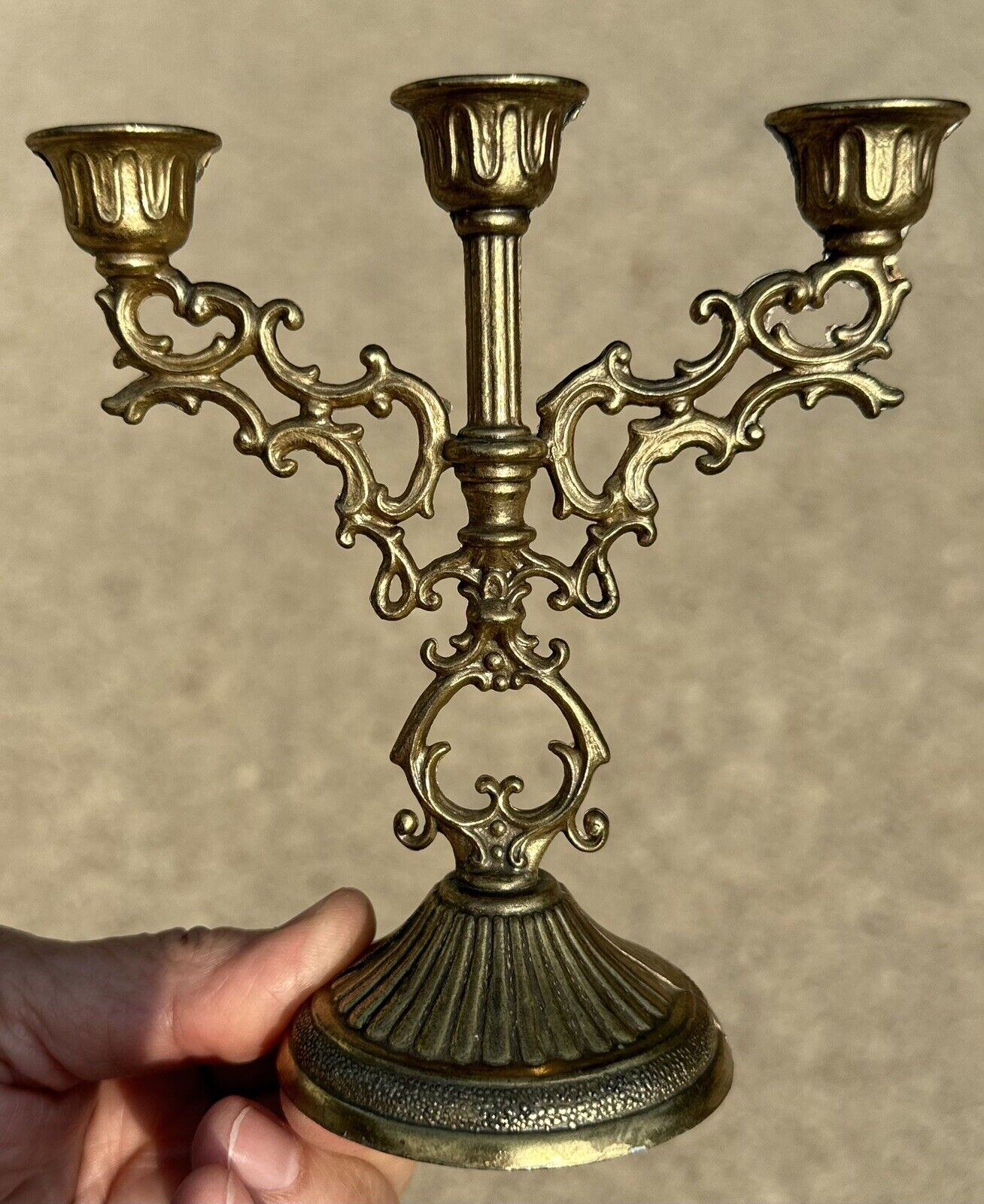 Mini Brass Candle Candelabra Interpur Italy Vintage Approximately 5” X 5”