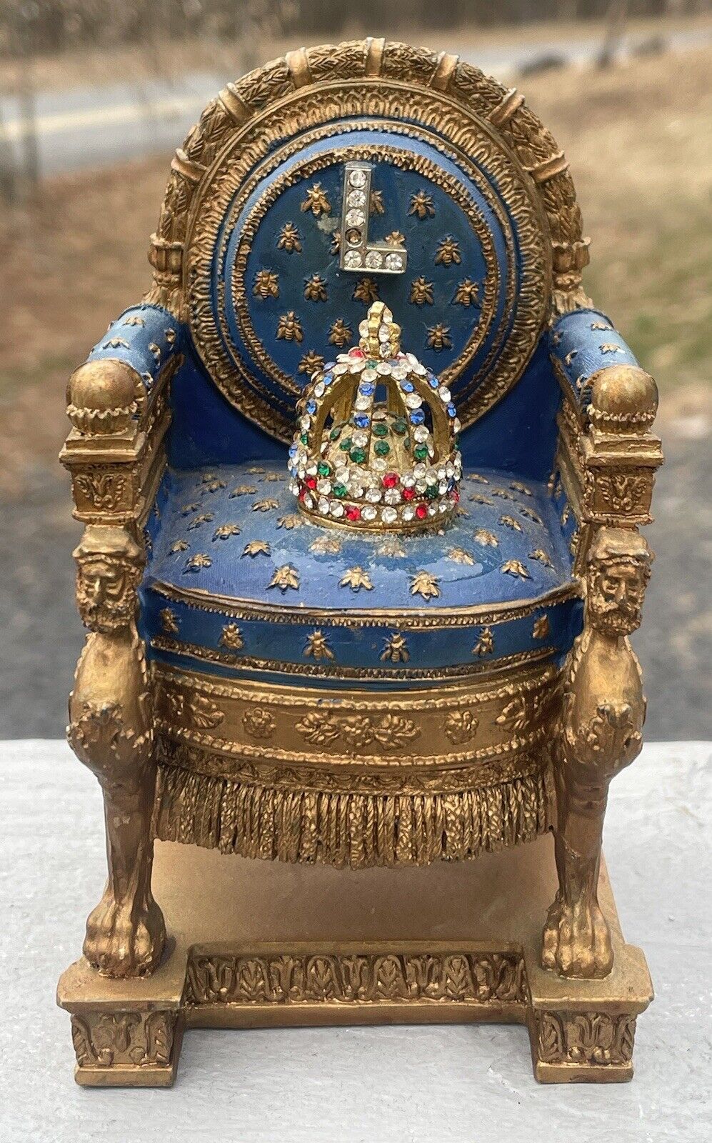 Vintage Napoleon Blue Throne French Egyptian Revival Eiffel Tower Chair Decor