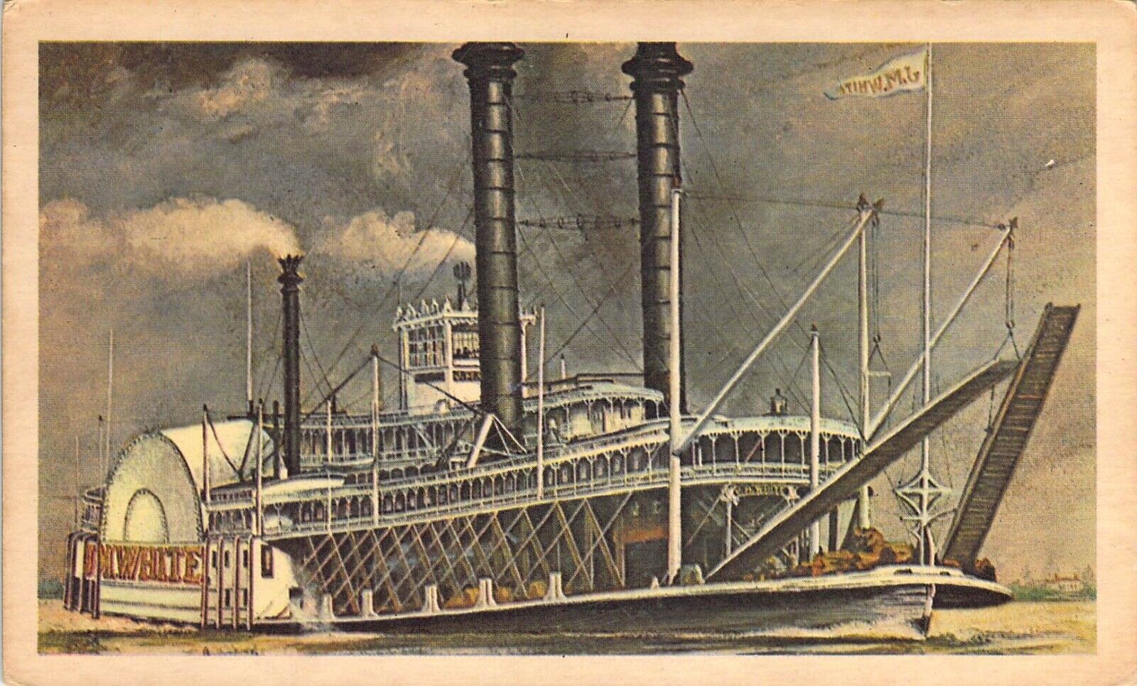 Old Steamboat, Mississippi River,  J.M. White. Old Card