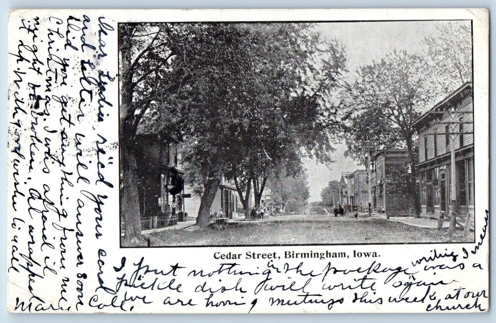 Birmingham Iowa IA Postcard Cedar Street Business Section Scene 1905 Antique