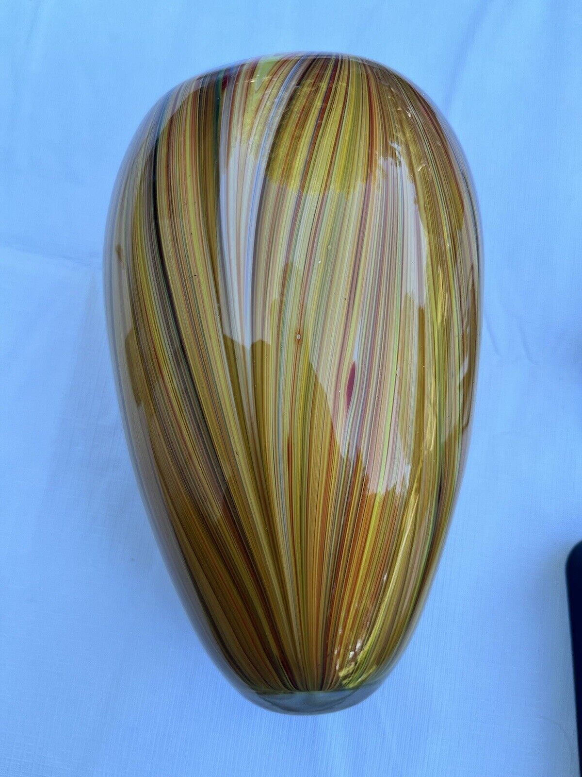 Gorgeous VTG MURANO STYLE Teleflora Heavy Multicolor Stripe Handblown Art Glass 