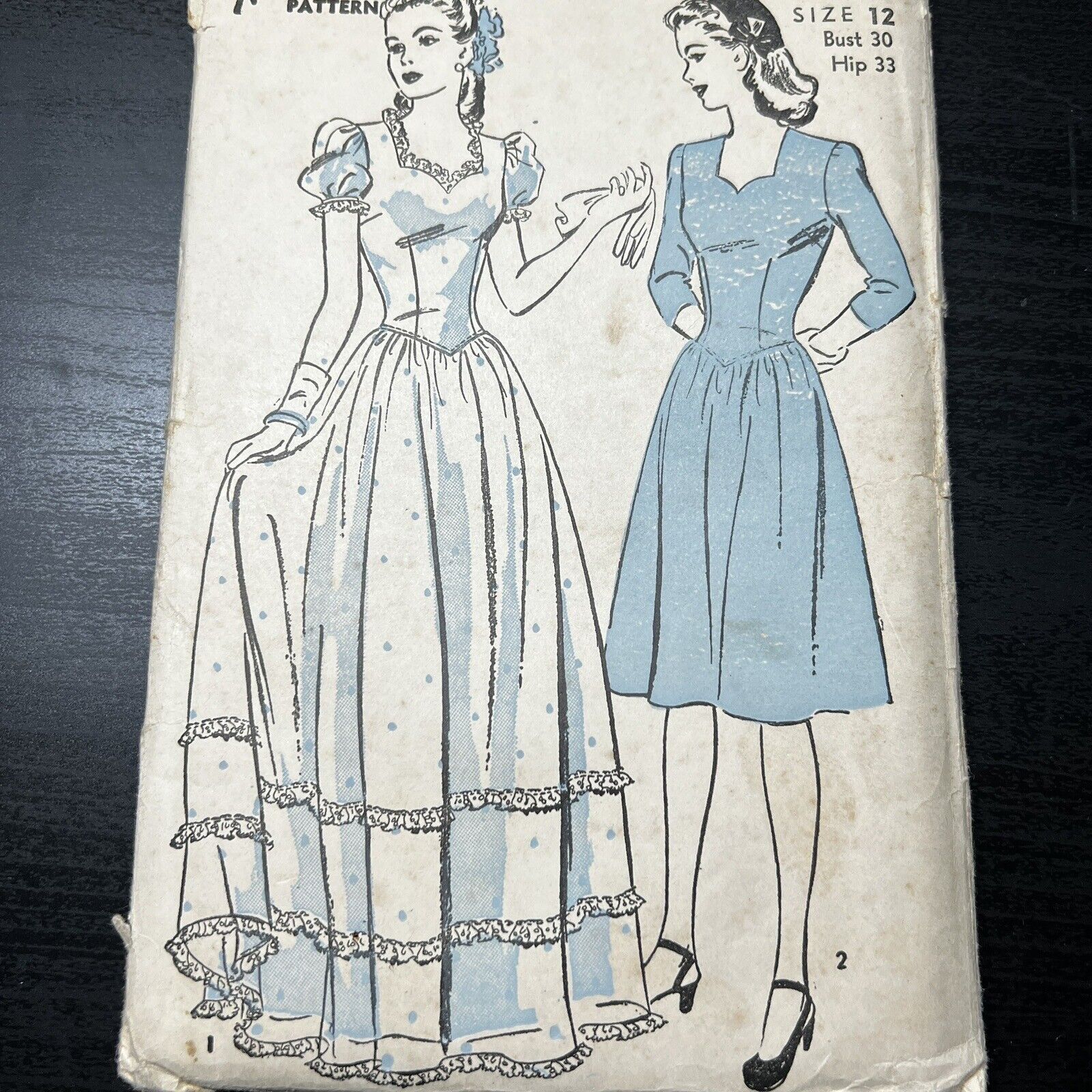 Vintage 1940s Advance 3756 Puff Sleeve Dress or Gown Sewing Pattern 12 XS USED