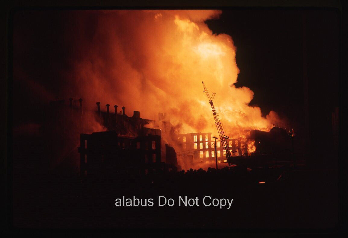 Orig SLIDE 4/14/1963 Fire Scene at Squire\'s Meat Packing Plant Cambridge MA (C)