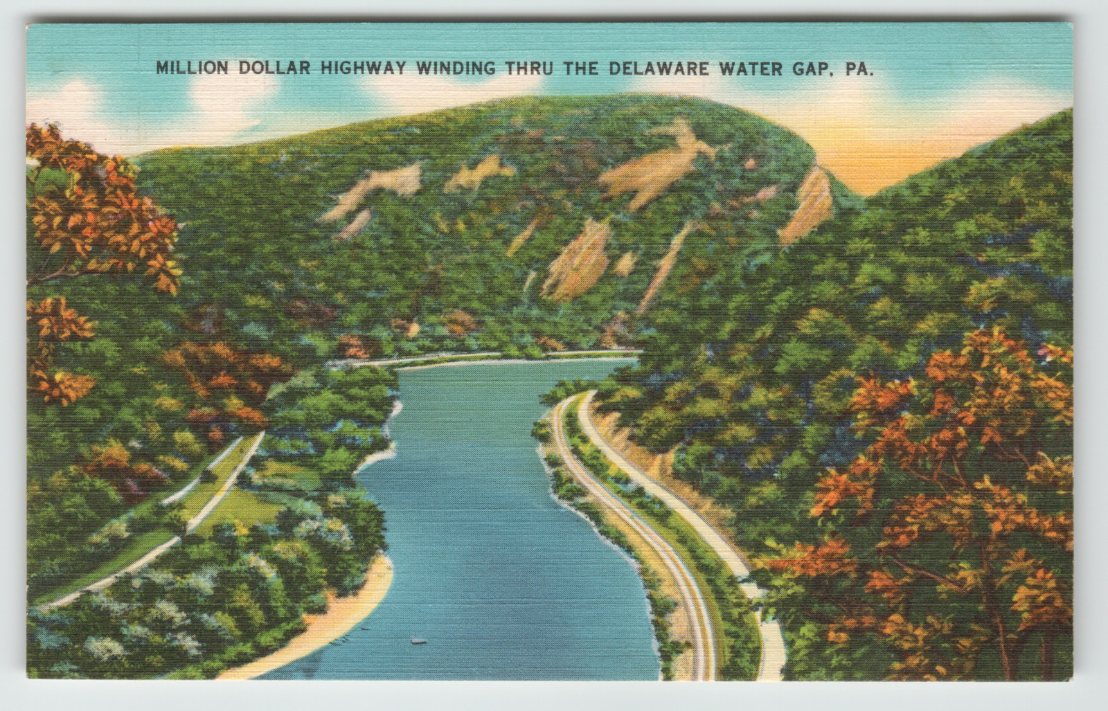 Postcard Linen Million Dollar Highway Winding Thru Delaware Water Gap, PA