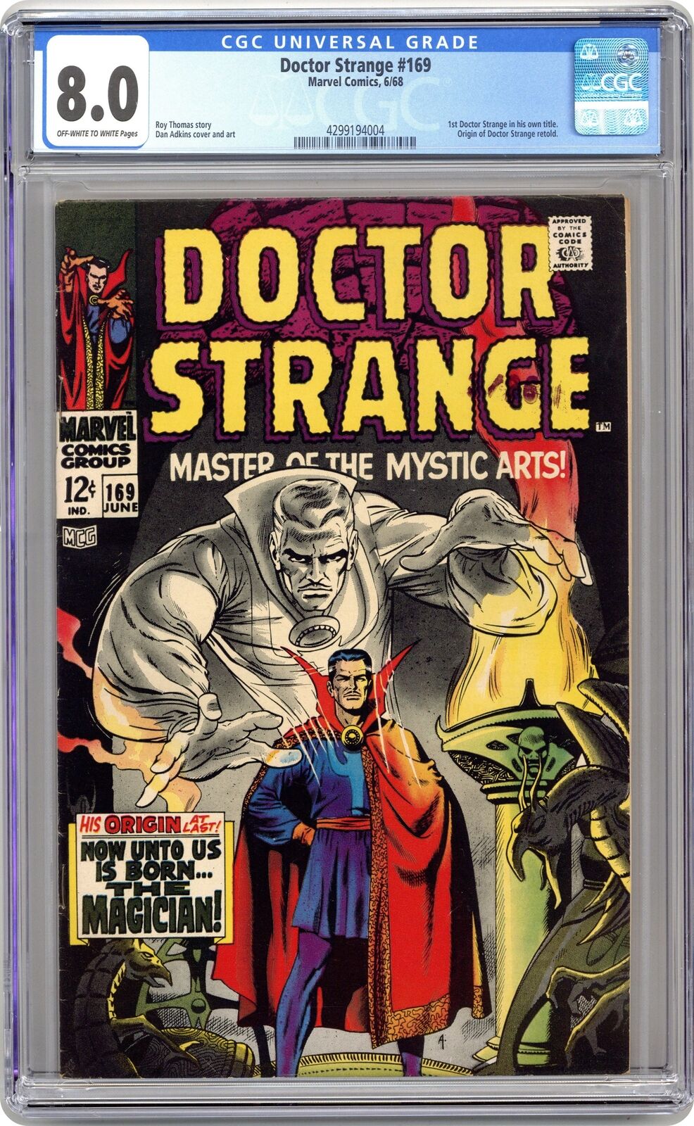 Doctor Strange #169 CGC 8.0 1968 4299194004 1st Doctor Strange in own title