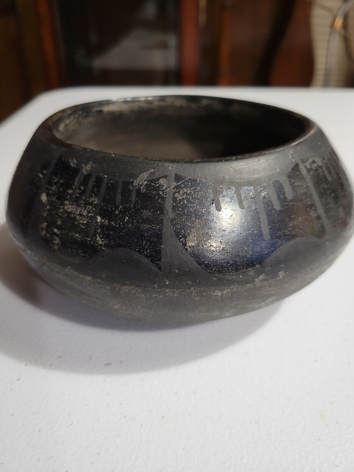 Antique San Ildefonso Pueblo Indian Black on Black Pottery Jar  1920-40s