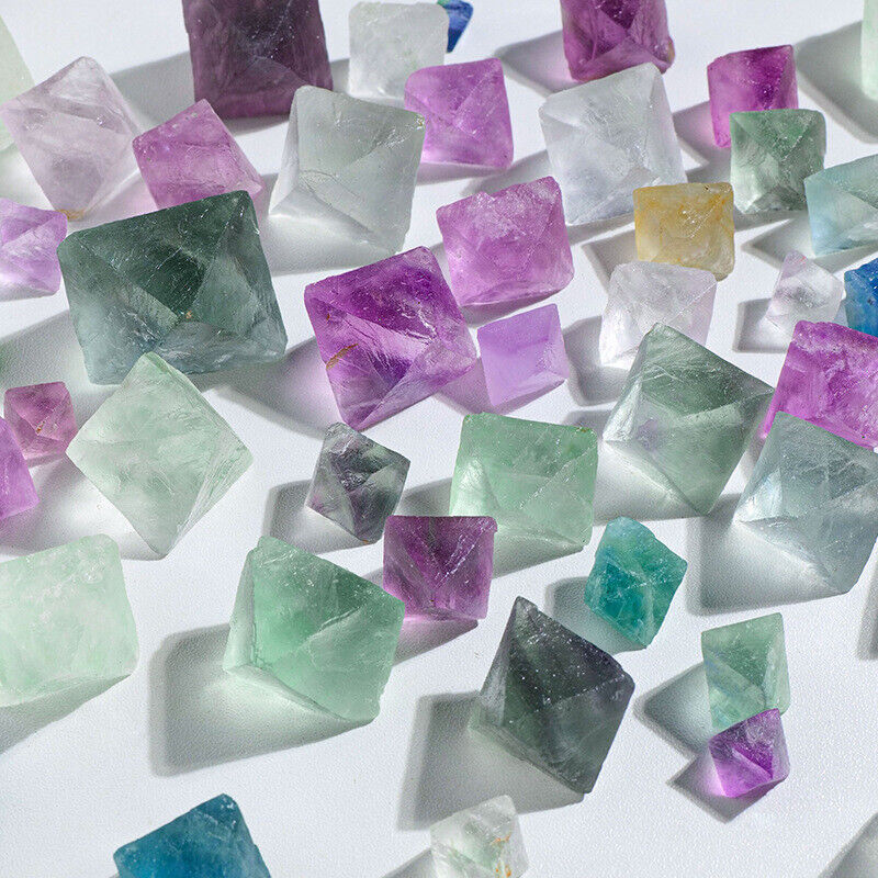 100g/lot Natural Colorful Fluorite Octahedron Crystal Mineral Crystal Healing