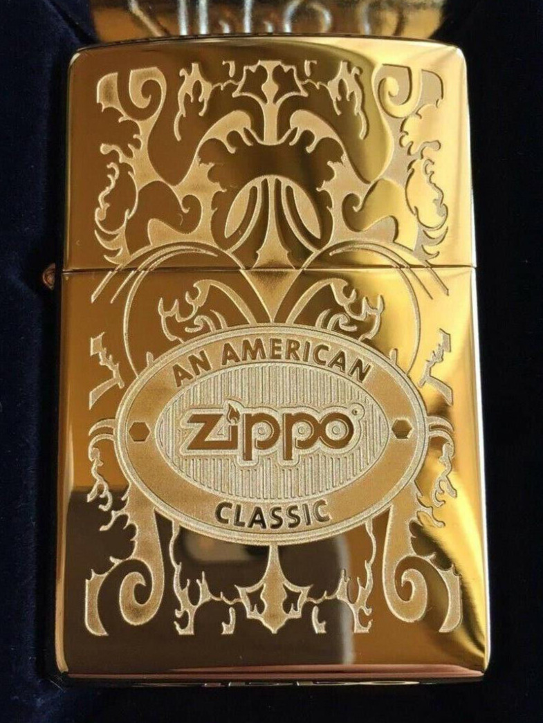 Zippo 2017 24K Gold Plated American Classic Lighter DISTINCTIVE TOP #24751 NEW