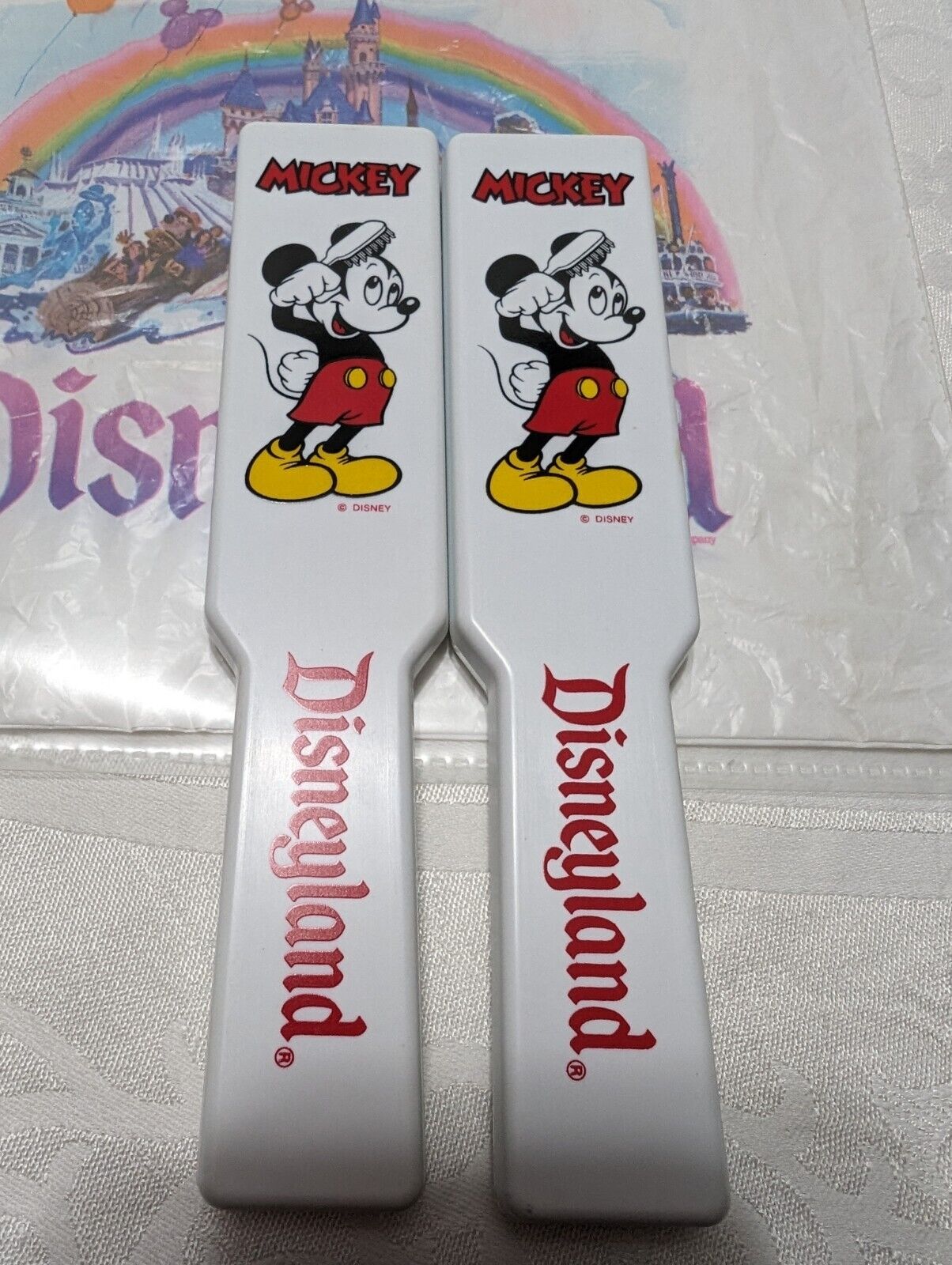 2 Vtg Walt Disney World Mickey Mouse Rush Brushes Retractable 1989 Unused USA