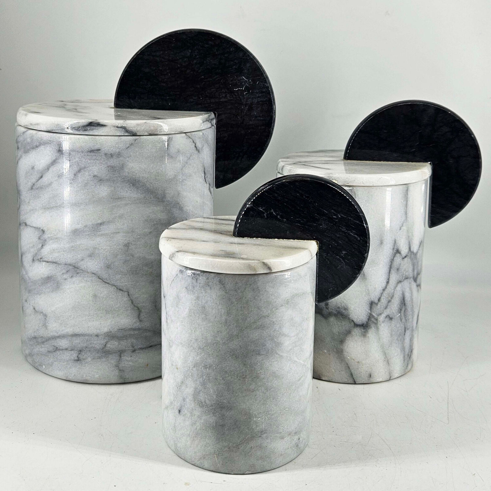 Set of 3 Rare Vintage Italian Art Deco style heavy Marble Canisters with lids